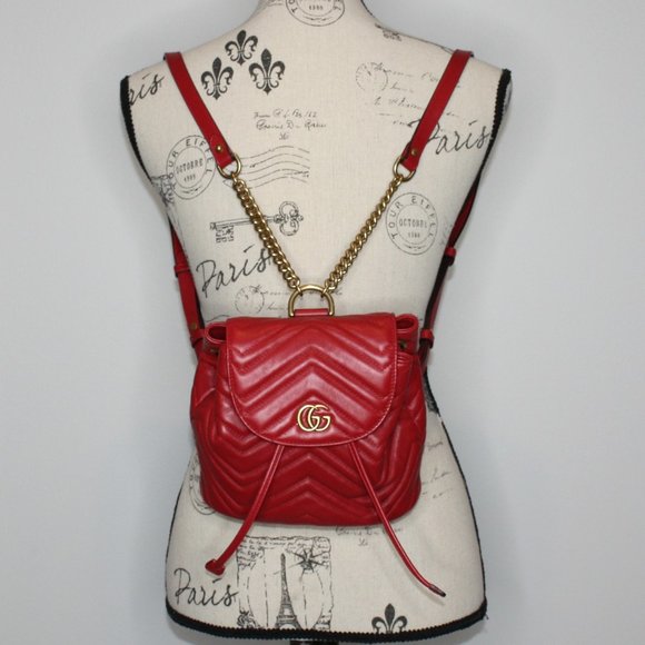 Gucci GG Marmont Red Leather Mini Backpack Bag Purse NWOT